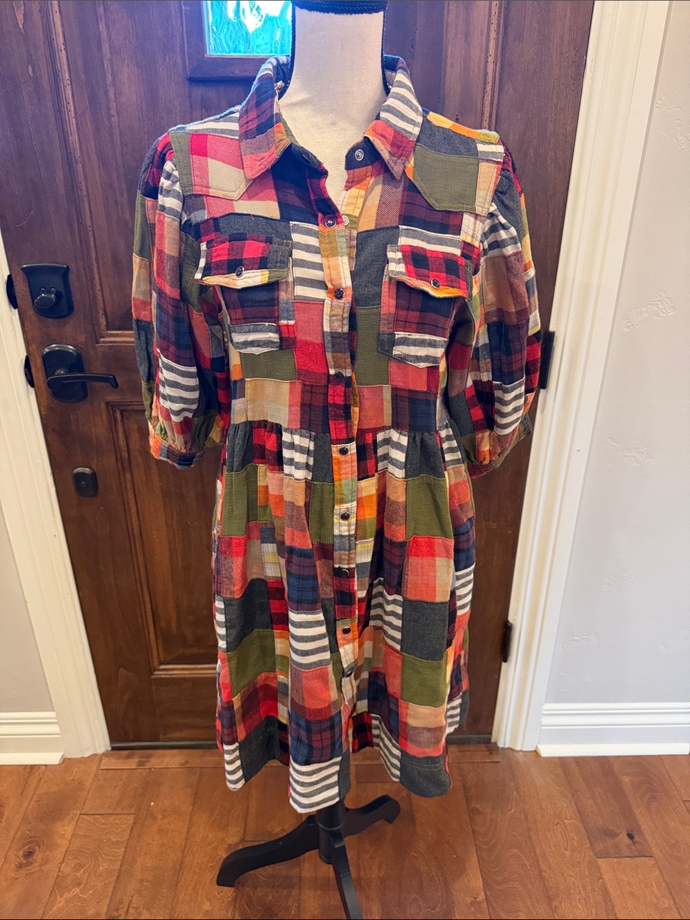 Anne Frank Fall to Pieces Patchwork Button-Front Women’s Dress — Multicolor